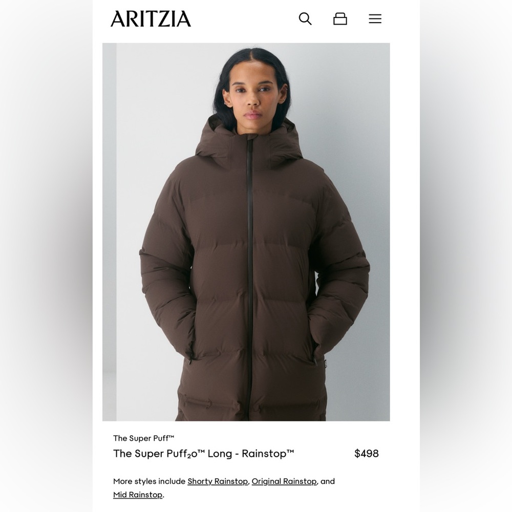 Tna The Super Puff₂o™ Long - Rainstop™ Sz XS Rich Mocha Brown - Picture 3 of 15